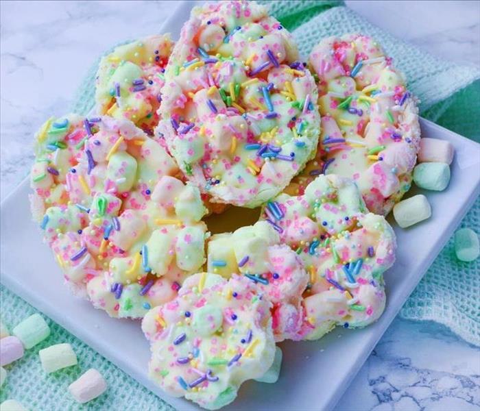 Rainbow marshmallow egg and flower shaped.